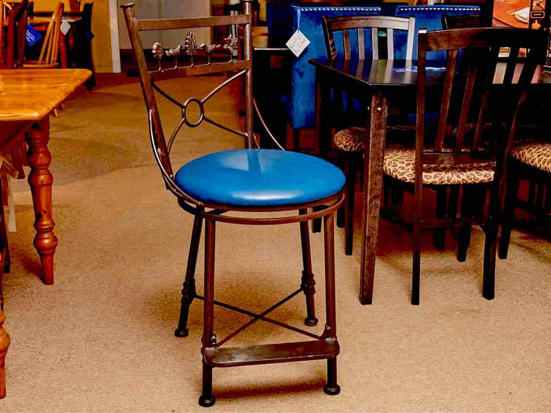 Set of 3 Wrought Iron Folk Art Design Counter Swivel  Stools