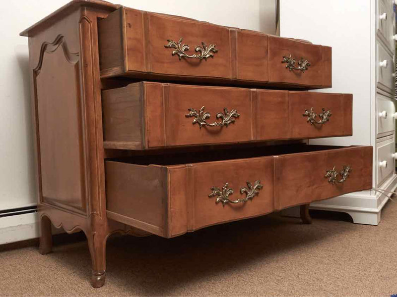 French Bench Made Walnut 3 Drawer Chest With Ornate Handles