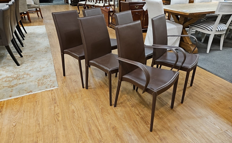 Calligaris Frosted Glass Table w/ Set of 6 Leather Wrapped Chairs