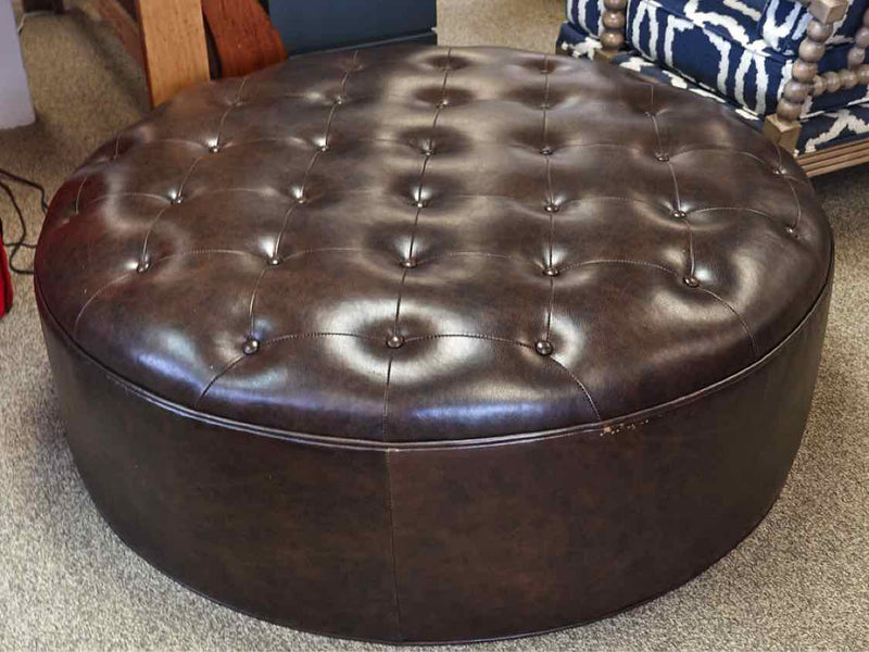 CR Laine Round Espresso  Bonded  Leather Ottoman