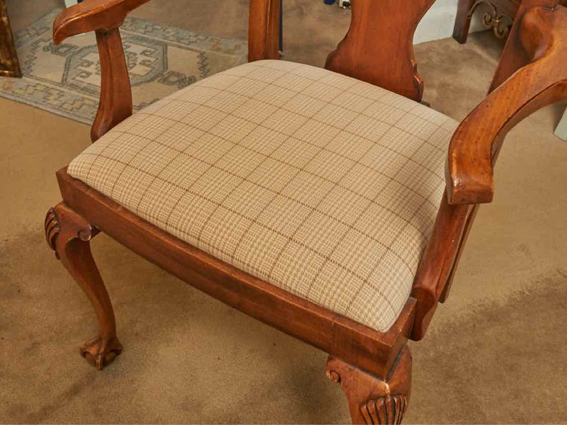 Set Of 8 Heneredon RL  Mahogany Dining Chairs With Mocha Latte  Plaid Upholstery