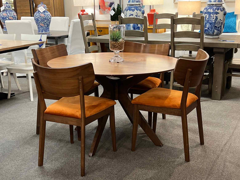 Mid-Century Round Cherry Dining Table w/ 4  Chairs