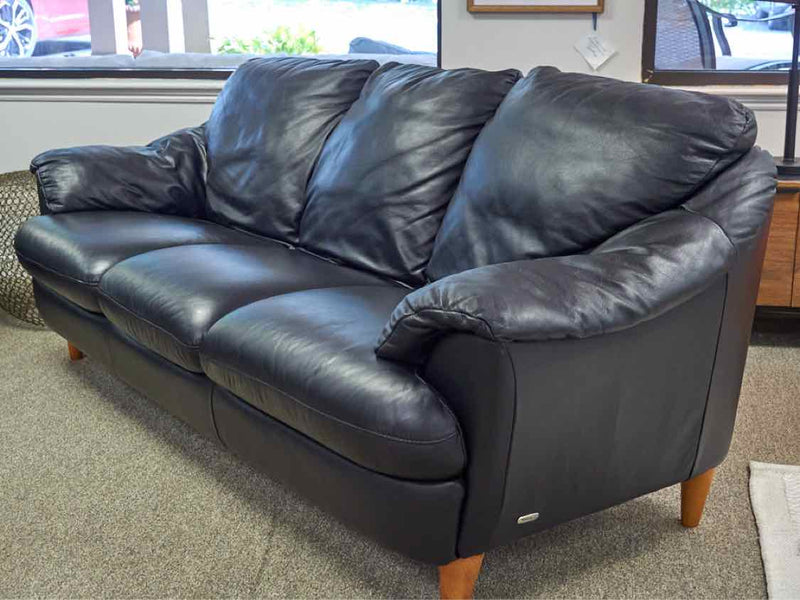 Italsofa Black Leather Slope Arm Sofa