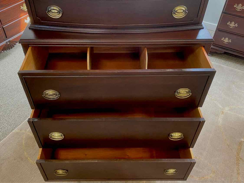 Mahogany Chest on Chest 5 Drawer Dresser with Brass Hepplewhite Handles