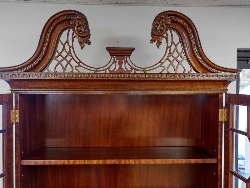 Inlaid Mahogany Carved Secretary Desk with Brass Pulls