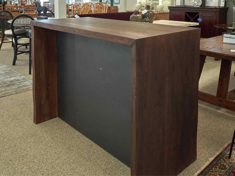 Teak Dark Stain Live Edge Bar with 3 Glass Doors & Open Storage Space