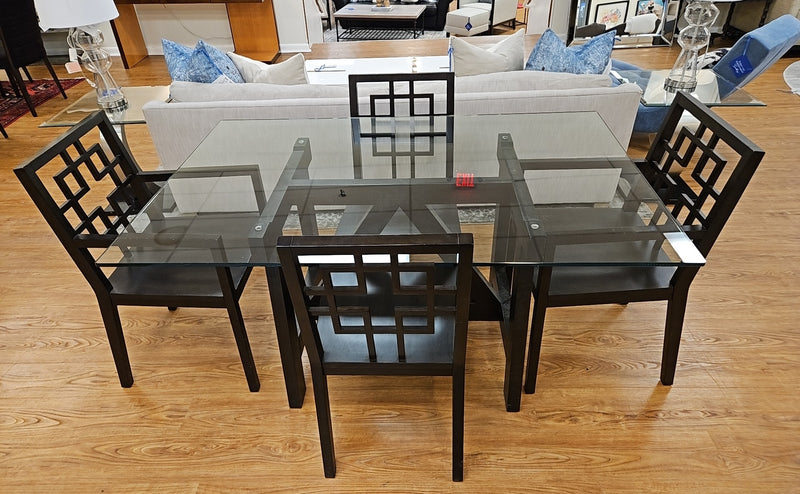 Glass Dining Table w/ Set of 4 Espresso Dining Chairs