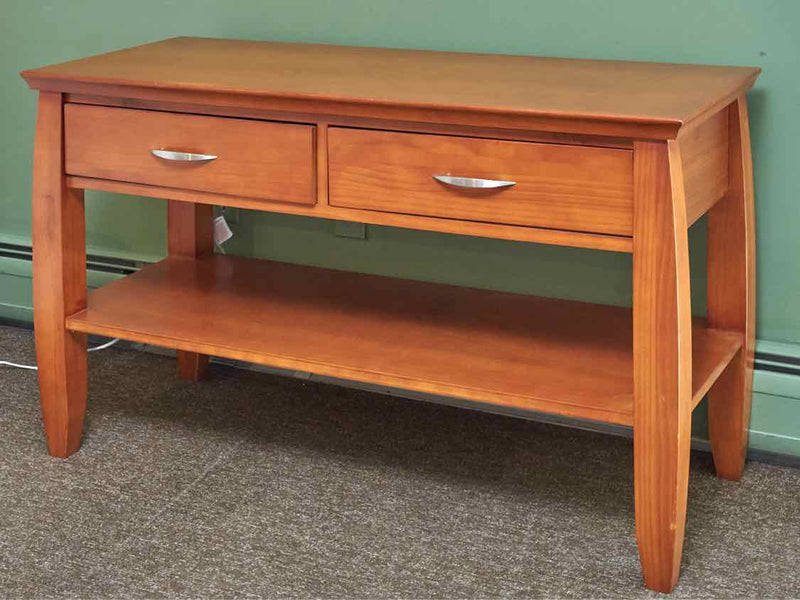 Maple 2 Drawer Console with Shelf & Nickel Handle Pulls