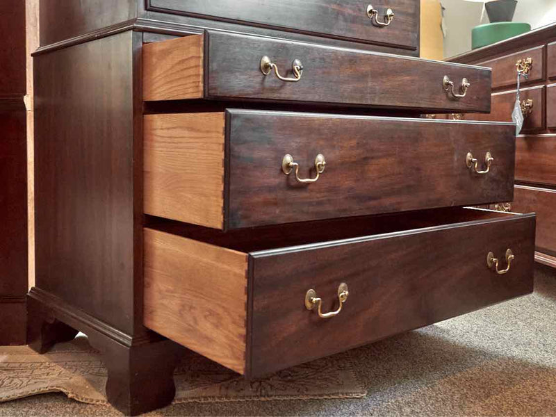 Henkel Harris  Mahogany Chest On Chest with Chippendale Brass Handles