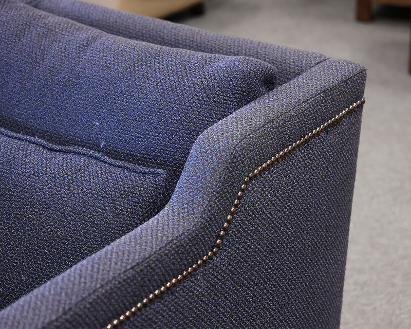 Michael Weiss for Vanguard Pair of Chairs in Blue Herringbone Fabric.