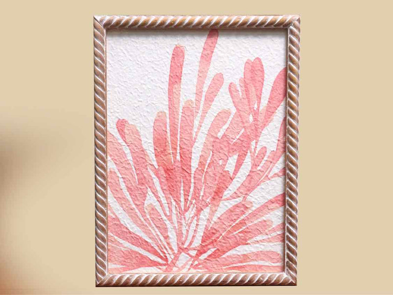 Coral Print On Rice Paper In Wooden Frame