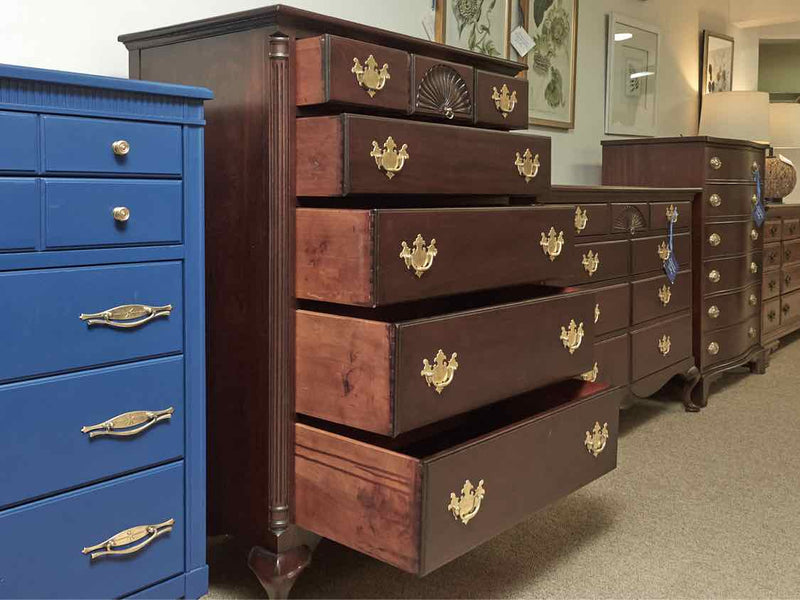 Drexel Solid Mahogany 7 Drawer Chest with Fan Carved Drawer