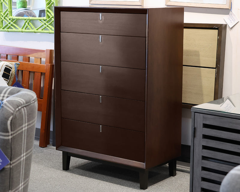 Prato Series Custom 5-Drawer Chest in Dark Finish on Tapered Legs