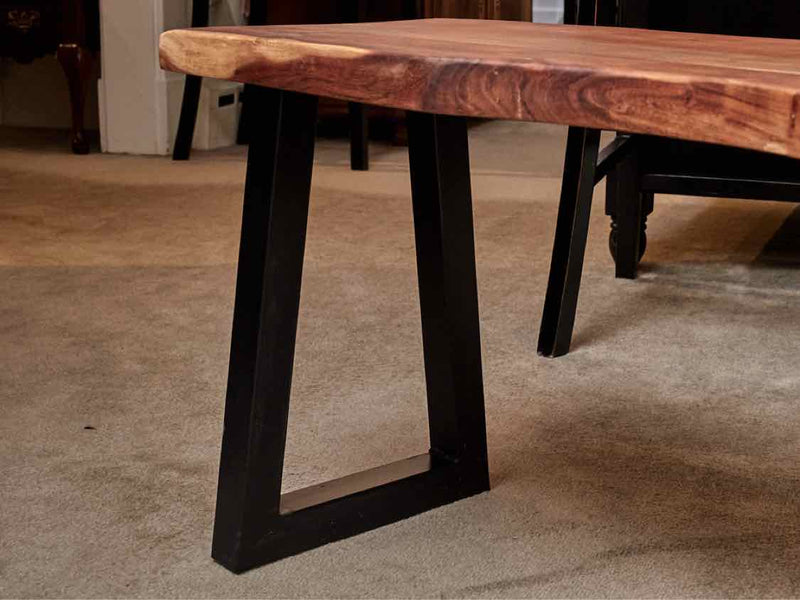 Natural Cherry Live Edge Black Iron Legs Cocktail / Bench Table