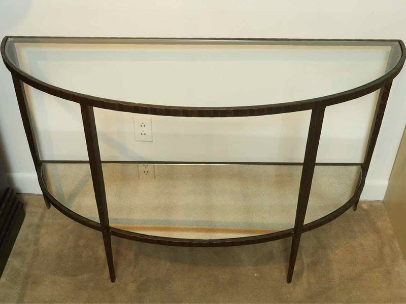 Crate & Barrel Glass Top Forged Metal Demilune Console