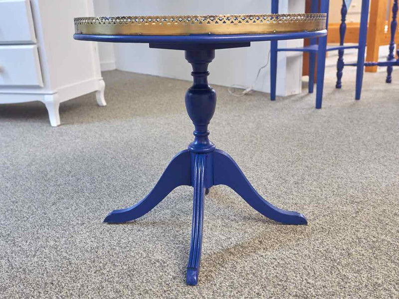 Royal Blue Cocktail Table W/ Brass Gallery