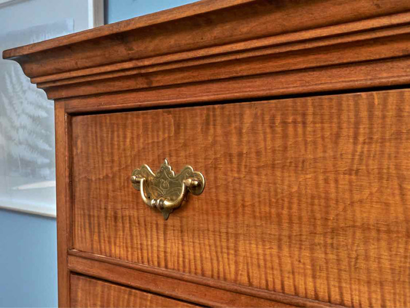 Reproduction Tiger Maple 8 Drawer Brass Handles  Highboy Chest