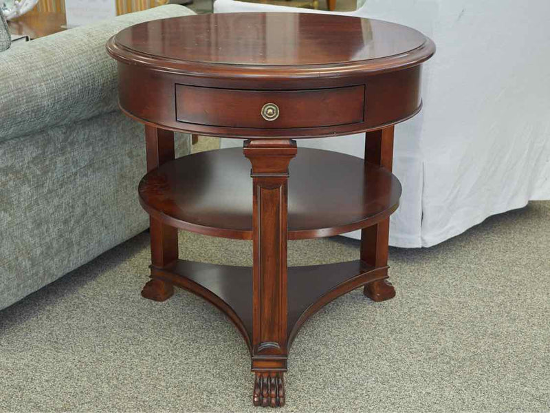 Hickory White Mahogany Round Side Table with 1 Drawer & 1 Shelf