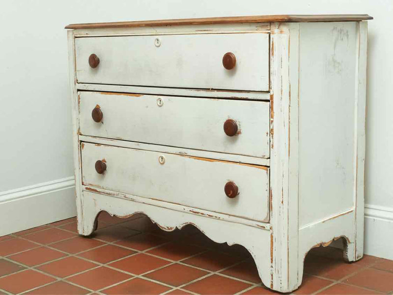 Distressed White Finish 3 DrawerFir Top  Chest