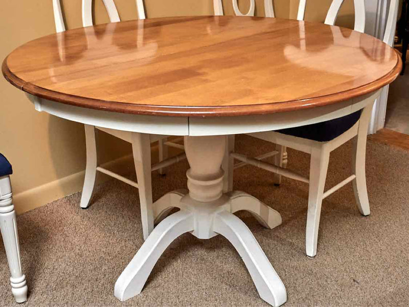 Round Cherry Top Off White Pedestal Table &  6 Chair Set