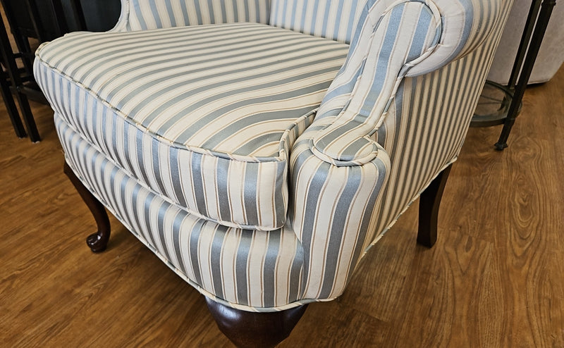 Pair of  Striped Queen Anne Wingback Chairs