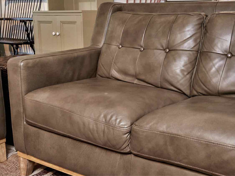 'Mocha Latte'  Tufted 3 Cushion  Leather Sofa