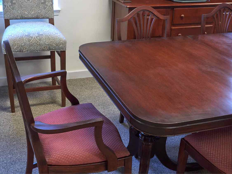 Mahogany  Duncan Phyfe Double Pedestal Table & 6 Chair Set