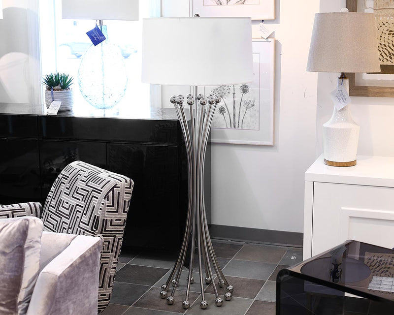 Chrome Haystack Design Floor Lamp & White Drum Shade