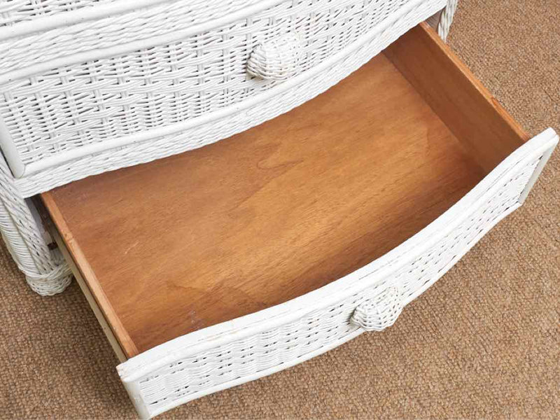 White Wicker (5) Drawer Chest