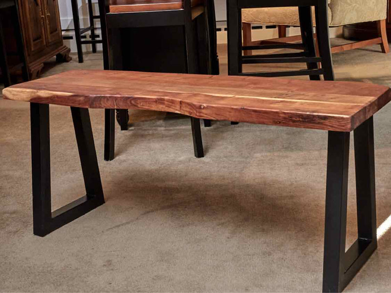 Natural Cherry Live Edge Black Iron Legs Cocktail / Bench Table