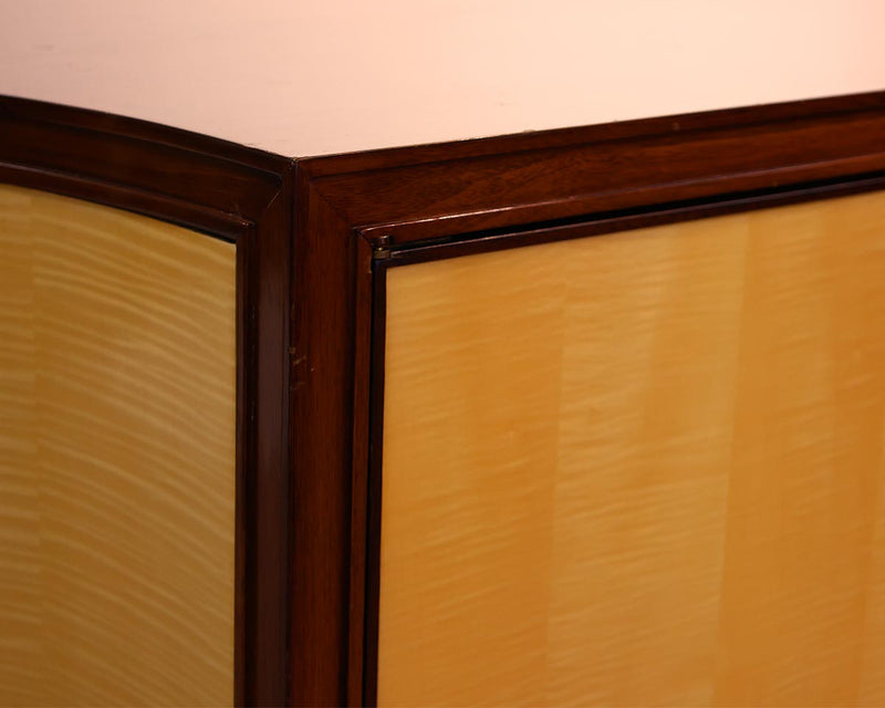 Custom Mahogany Cabinet with Tiger Maple Doors with Key Detail