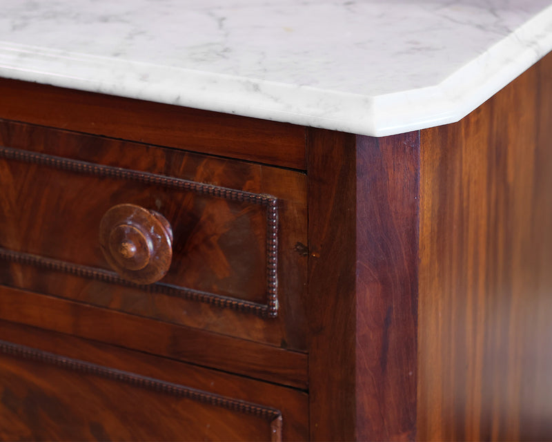 Antique Walnut Dresser with Glove Box, Mirror and White Marble Top