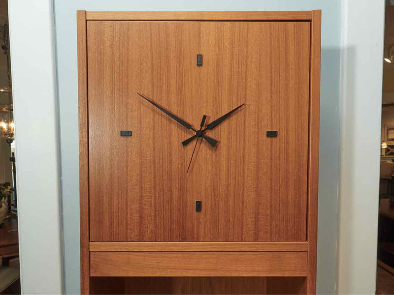 Mid Century Teak Scandinavian Hands Clock With 2 Glass & 2Teak Shelves