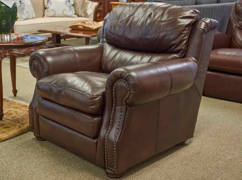 Matching Roll Arm Chair & Ottoman in Espresso Leather