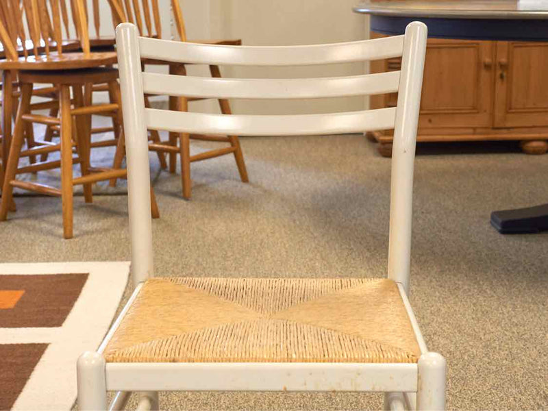 Set of 4 Pottery Barn Dining Chairs in White with Rush Seats