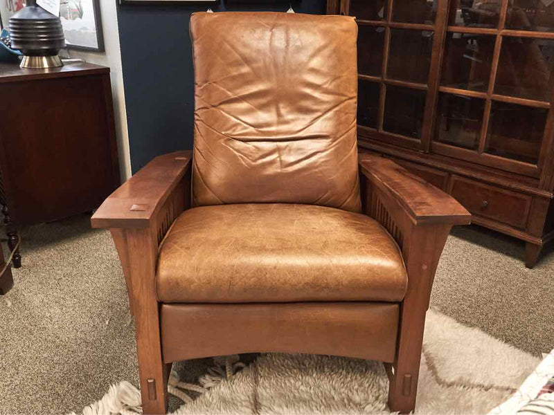 Stickley Mission  Cherry Morris Recliner with Carmel Leather Cushions