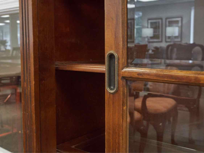 Mahogany Sliding Door Bookcase with 3 Drawers & Futed Sides