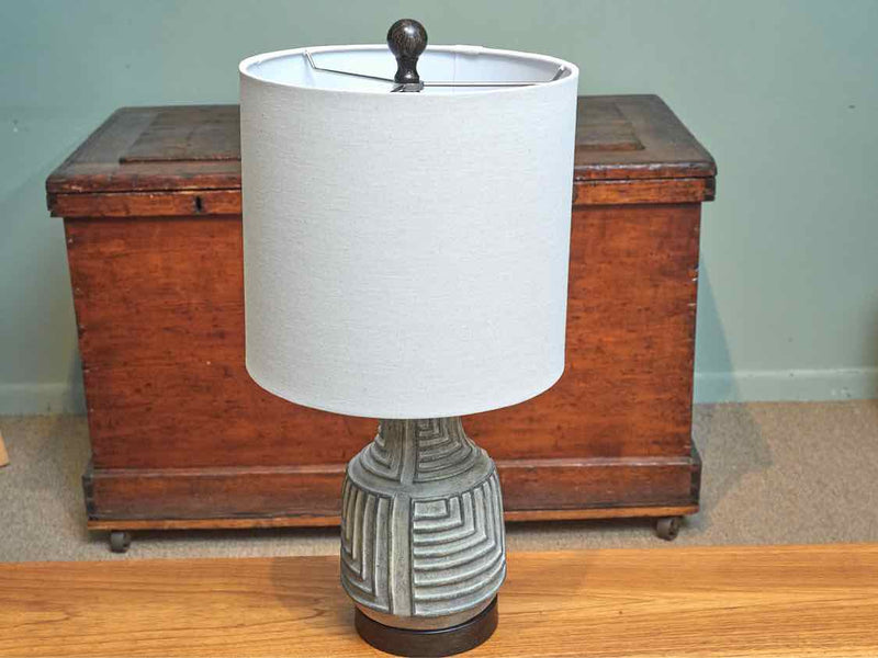 Glass & Metal Table Lamp With Linen Shade