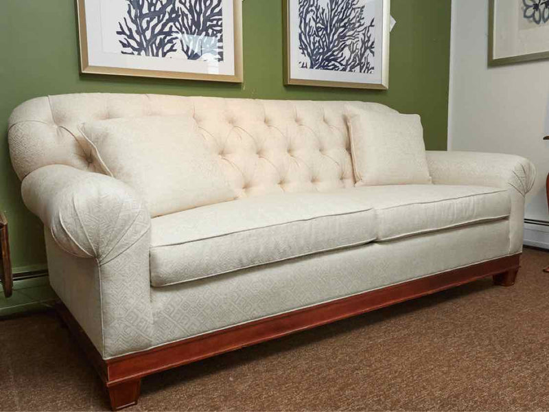 Hickory Chair Ivory Tufted Back Rolled Arms Silk & Wool Upholstered Sofa