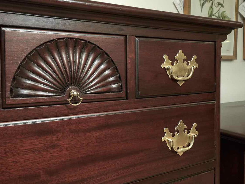 Drexel Solid Mahogany 7 Drawer Chest with Fan Carved Drawer