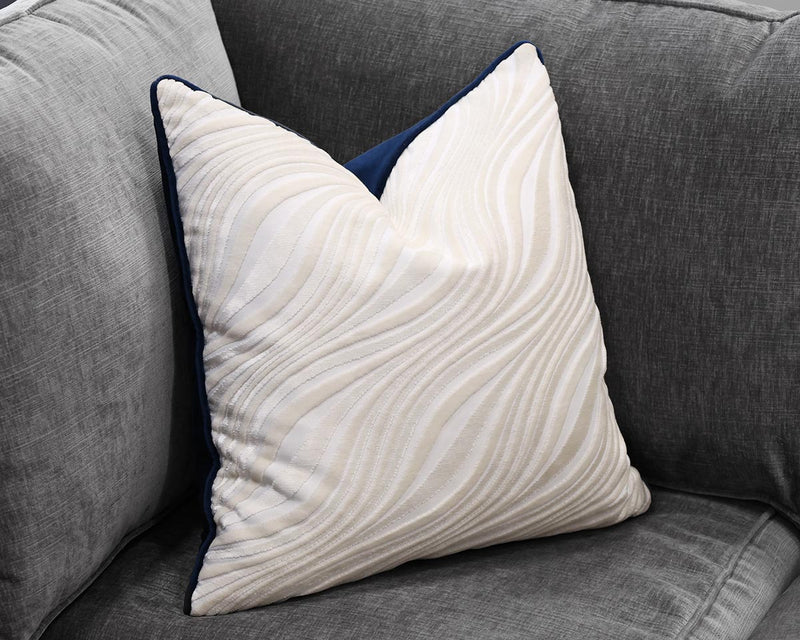 Casa Design Navy Velvet Accent Pillow with Cream Textured Back