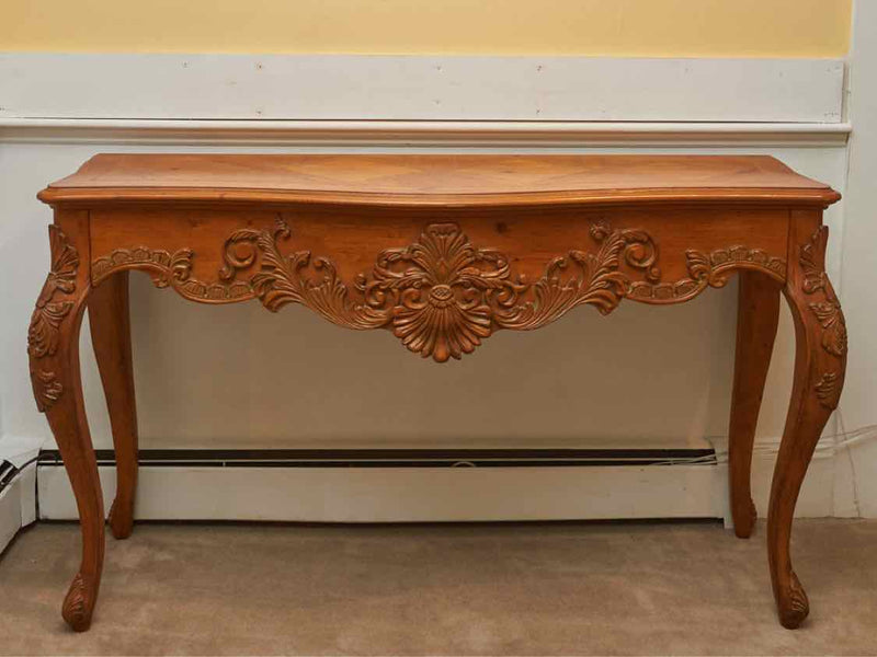 Ethan Allen Stained Cherry Entrance  Console with Carved Detail