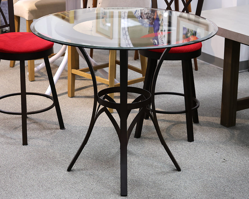 High Top Glass Round Table w/Metal Base & 4  Swivel Chairs