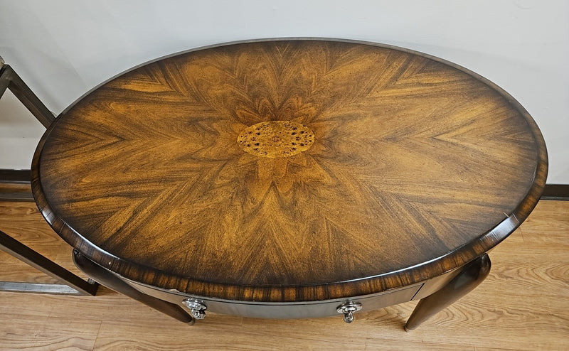 Oval Inlaid Walnut Accent Table