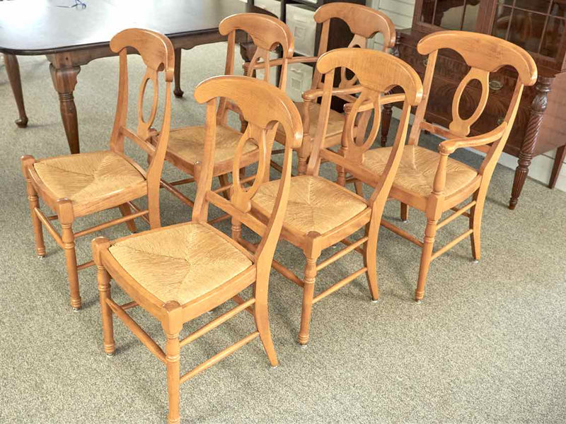 Set of Six Birchwood Dining Chairs W/ Rush Seats