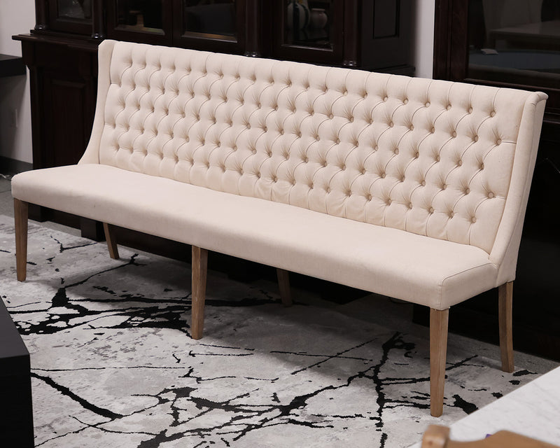 Tufted 90" Banquette in Ivory Woven on Driftwood Legs