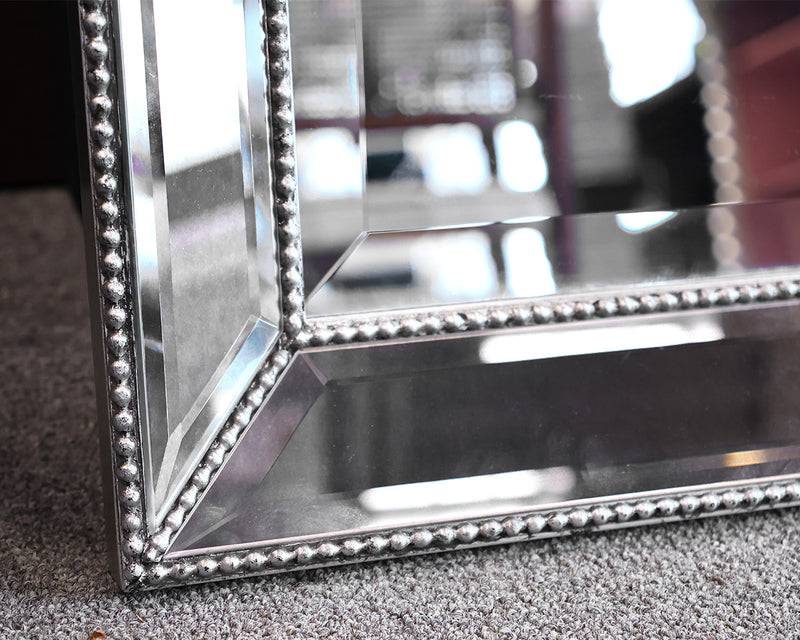 Floor Mirror in Mirrored Frame with Silver Bead Detail