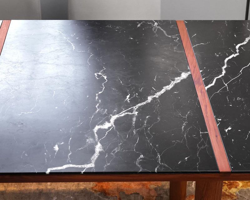 De La Espada Marlon Table in Solid Walnut & Black Marquina Marble