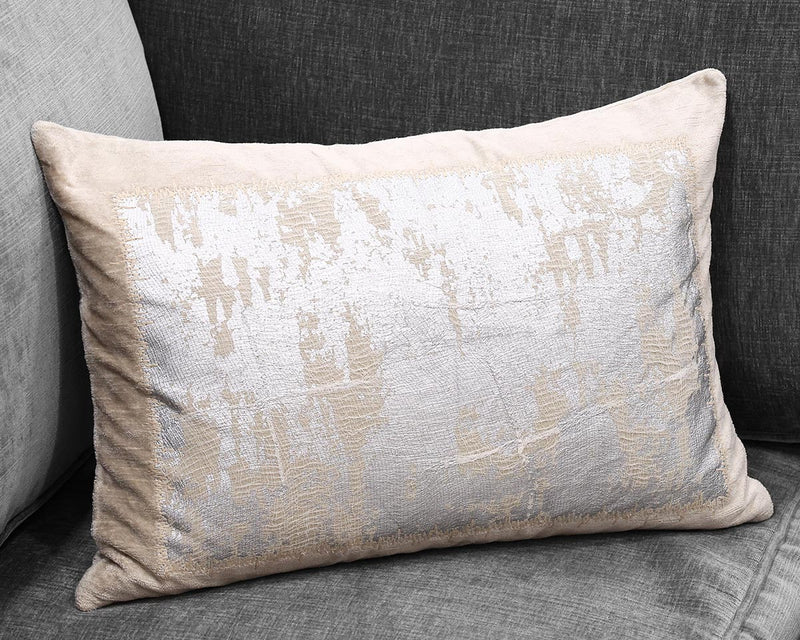 Beige Velvet Accent Pillow with Metallic Detail on Front