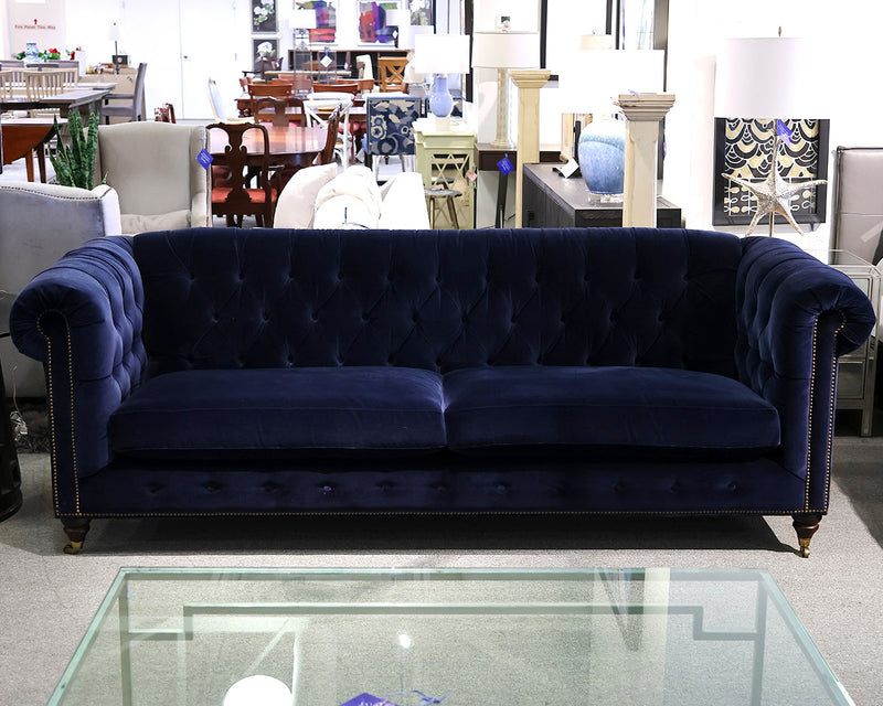 Anthropologie Lyre Chesterfield Sofa in Navy Velvet